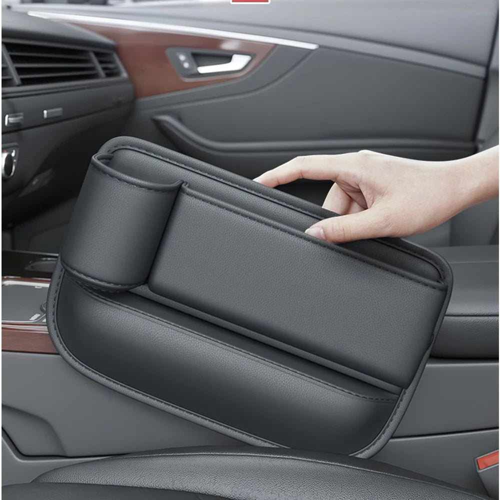 Luxury Leather Car Seat Gap Organizer – Multifunction Storage Pocket with Cup Holder - Order Lite