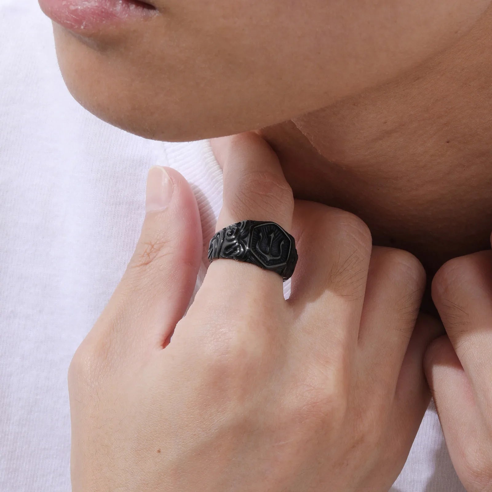 Regal Trident Signet Ring – Black Stainless Steel, Rock Punk Statement for Men - Order Lite
