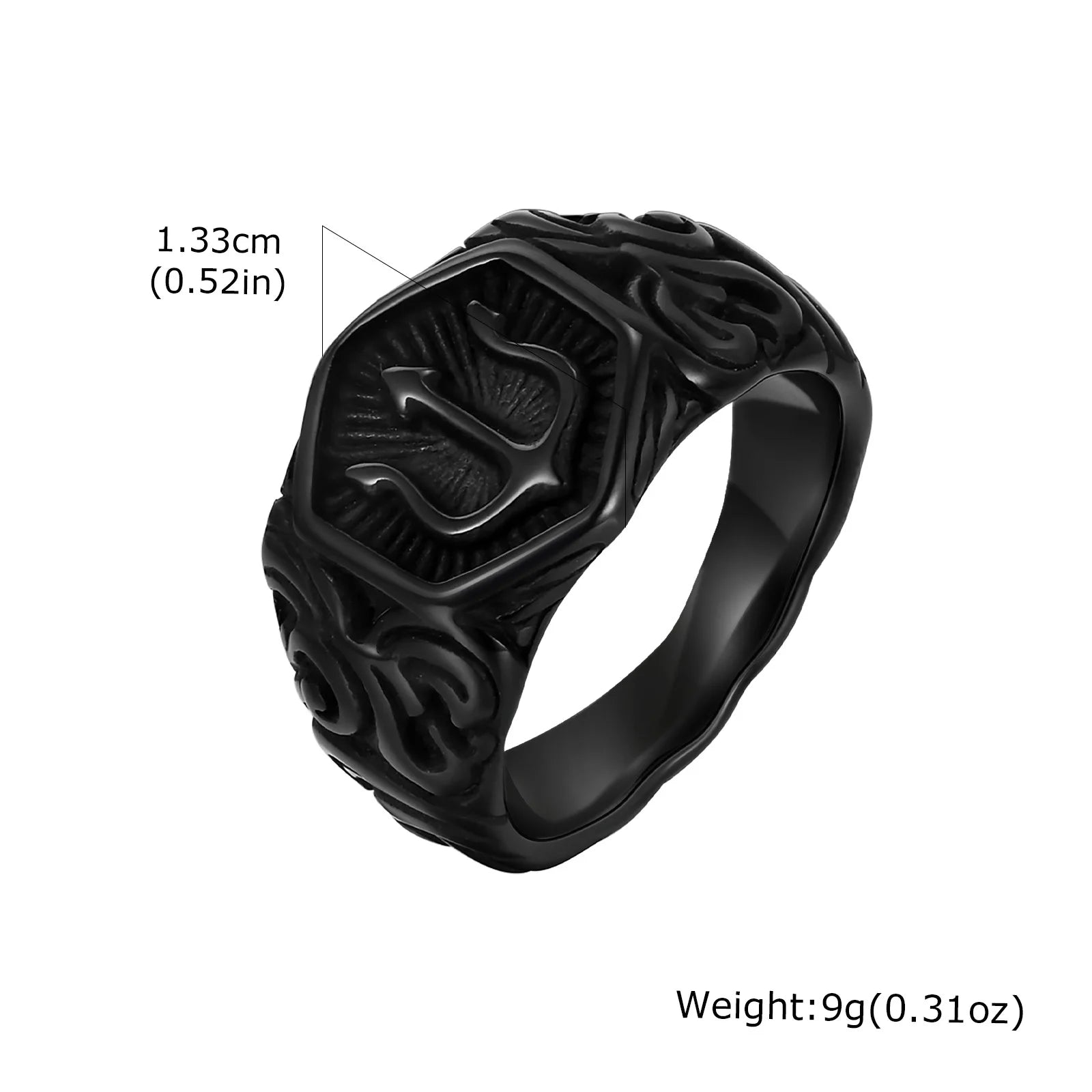 Regal Trident Signet Ring – Black Stainless Steel, Rock Punk Statement for Men - Order Lite