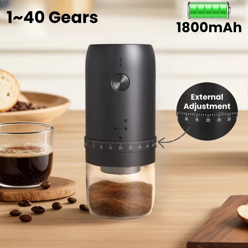 Portable Electric Coffee Grinder – 40-Setting Precision, USB-Rechargeable Bean Machine - Order Lite