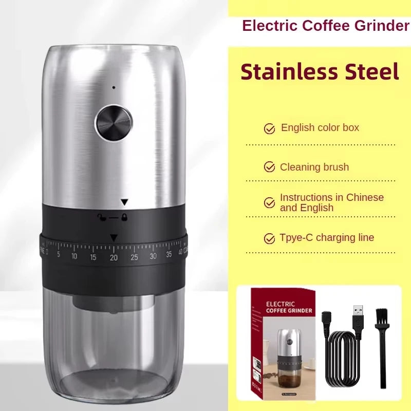 Portable Electric Coffee Grinder – 40-Setting Precision, USB-Rechargeable Bean Machine - Order Lite