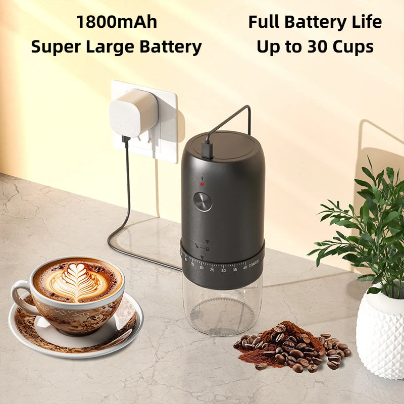 Portable Electric Coffee Grinder – 40-Setting Precision, USB-Rechargeable Bean Machine - Order Lite