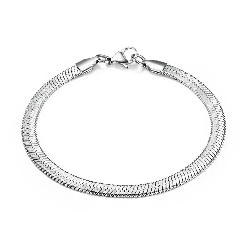 Luxury Waterproof Snake Chain Bracelet – Stainless Steel Flat Design, Unisex Classic - Order Lite