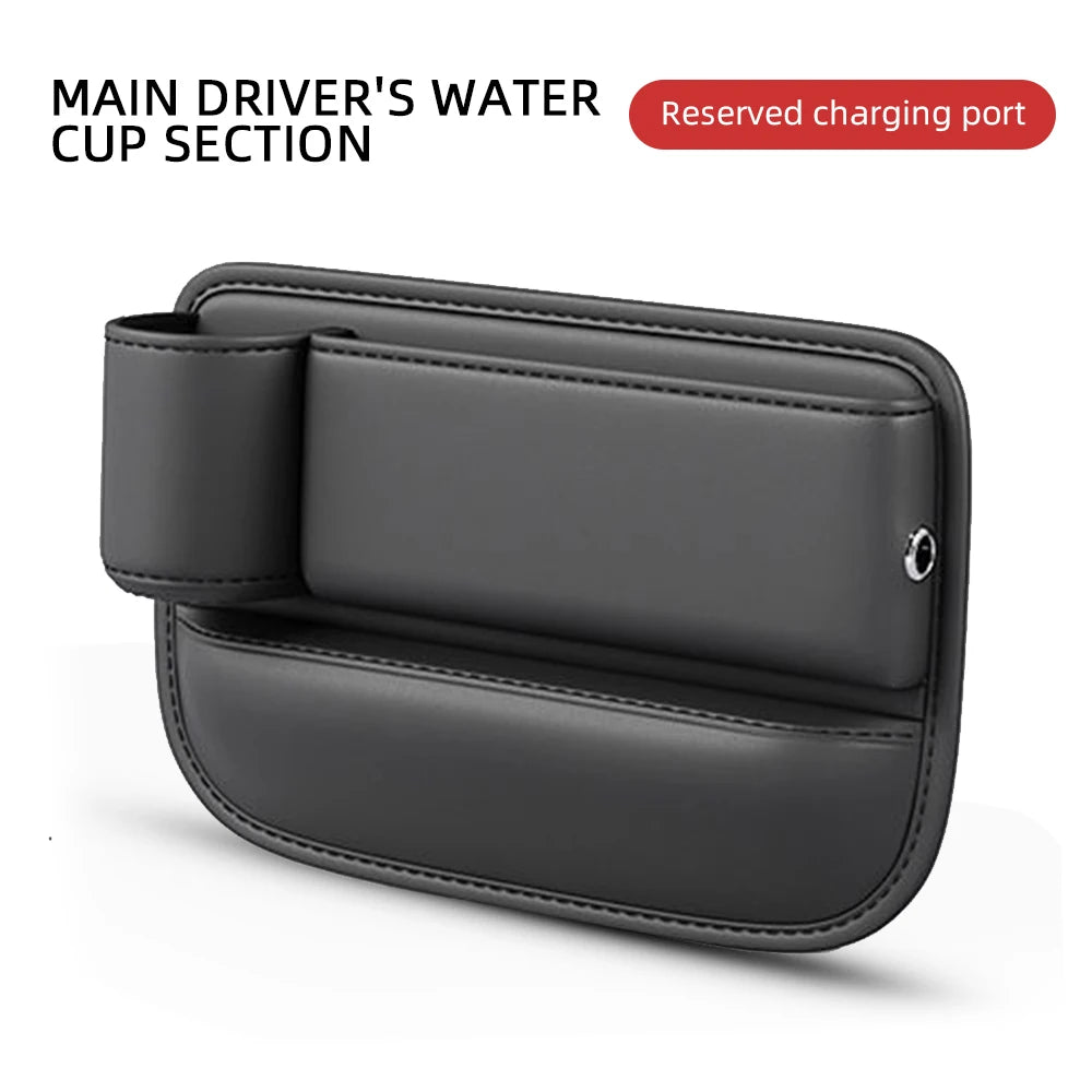 Luxury Leather Car Seat Gap Organizer – Multifunction Storage Pocket with Cup Holder - Order Lite