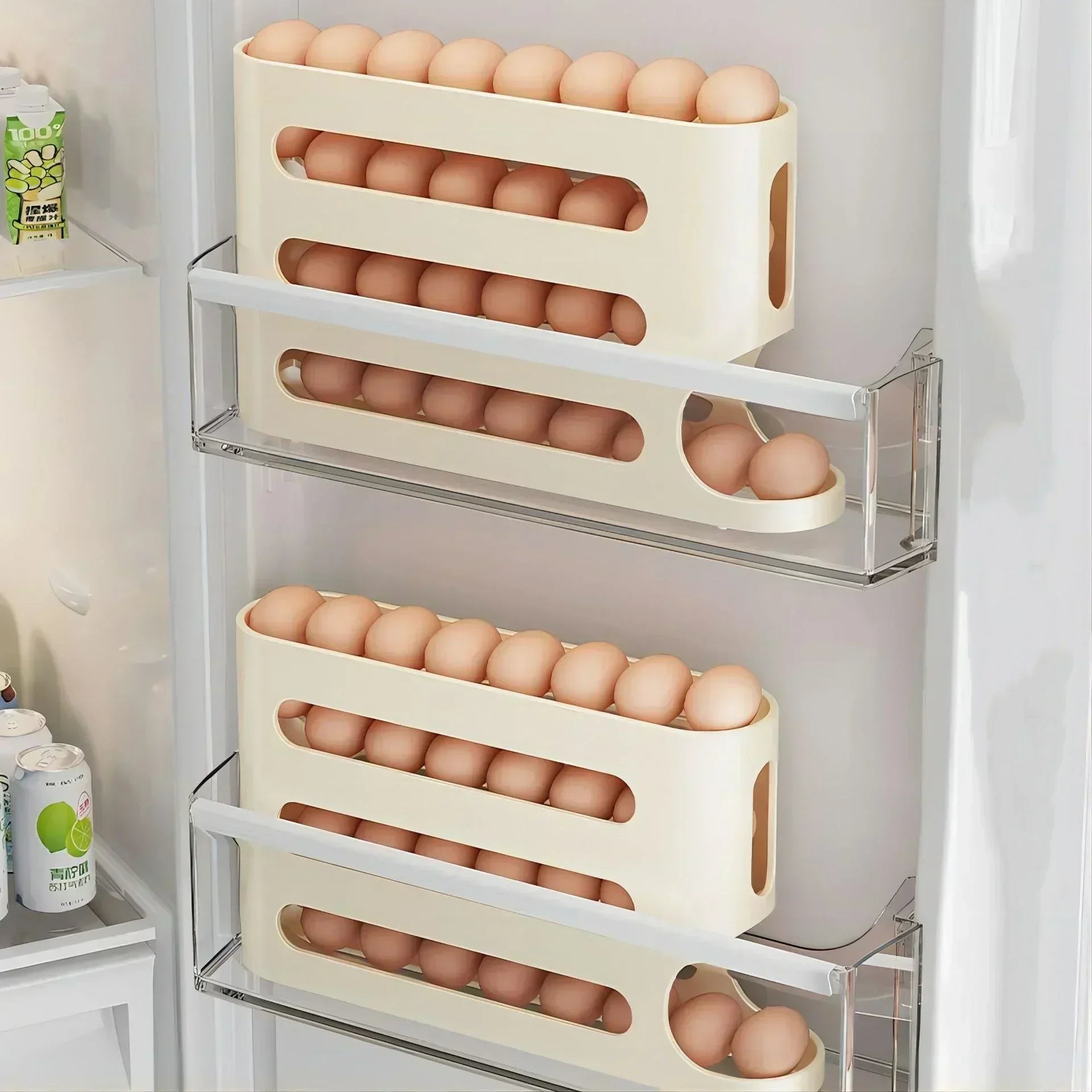 Premium Automatic Rolling Egg Organizer – Smart Slide Storage, Large Capacity Space-Saver for Fridge - Order Lite