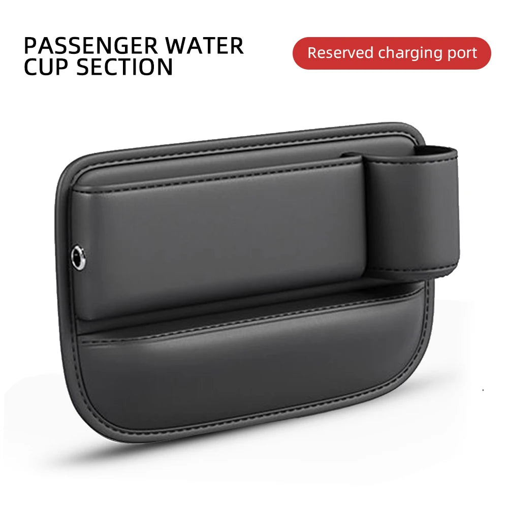 Luxury Leather Car Seat Gap Organizer – Multifunction Storage Pocket with Cup Holder - Order Lite