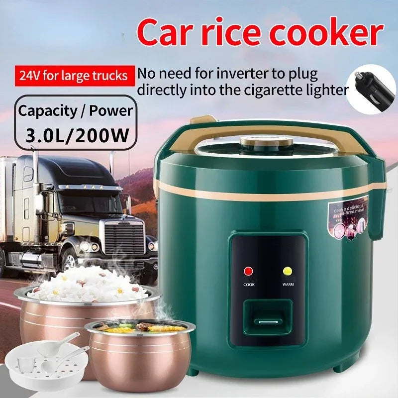 Premium 24V Truck Rice Cooker – 3L Large Capacity, 200W Heavy-Duty Meal Prep for Long Hauls - Order Lite